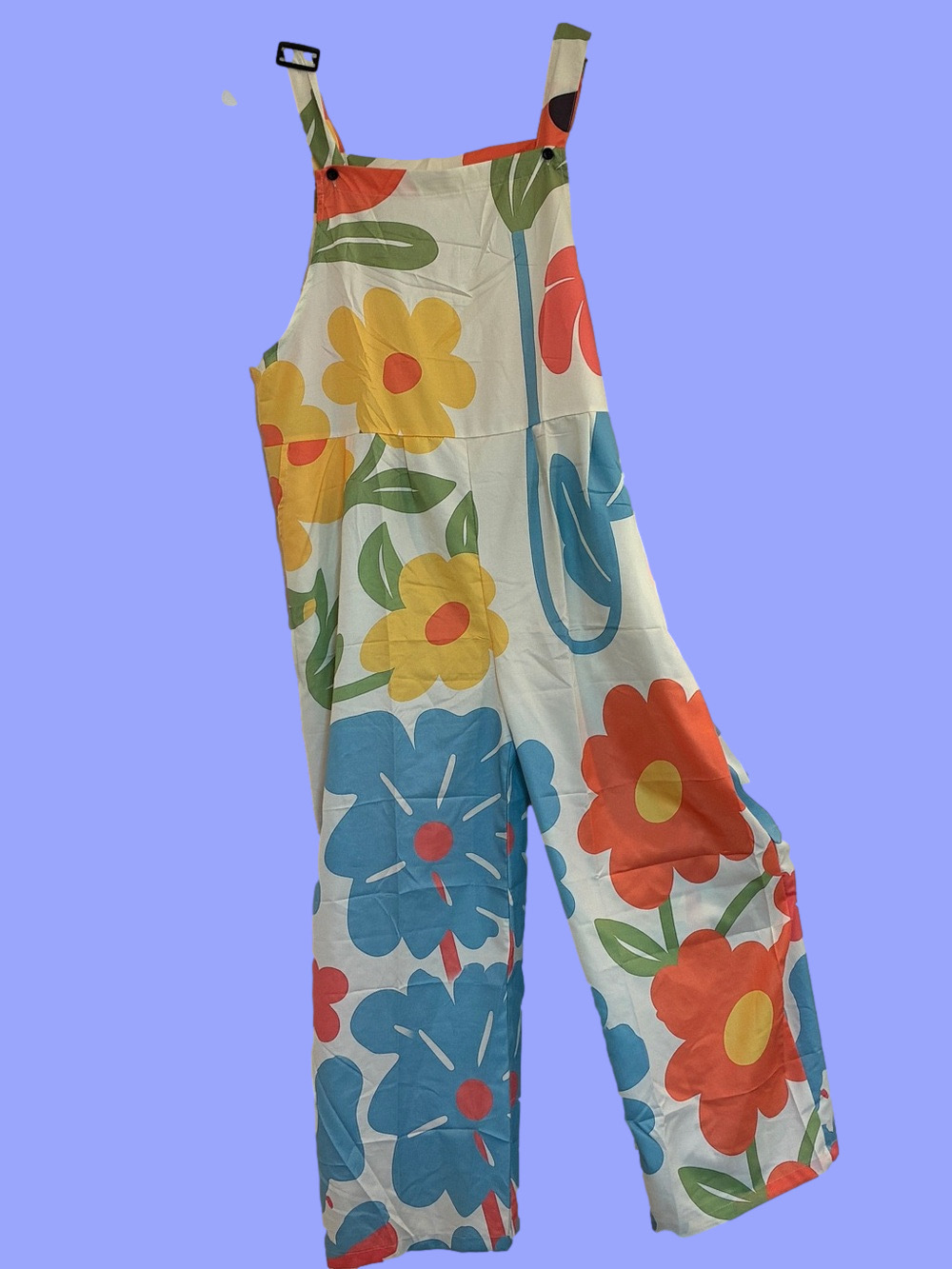 SHEIN White Floral Wide-Leg Jumpsuit with Blue, Yellow & Coral Flowers - Picture 3 of 5